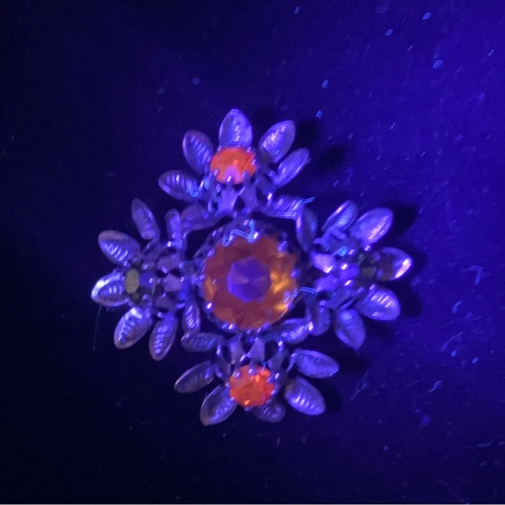 Vintage Floral Brooch with Orange & Green Glass Stones Made in Austria